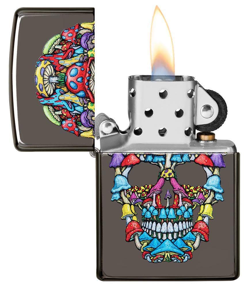 Zippo Mushroom Skull Design Black Ice Pocket Lighter