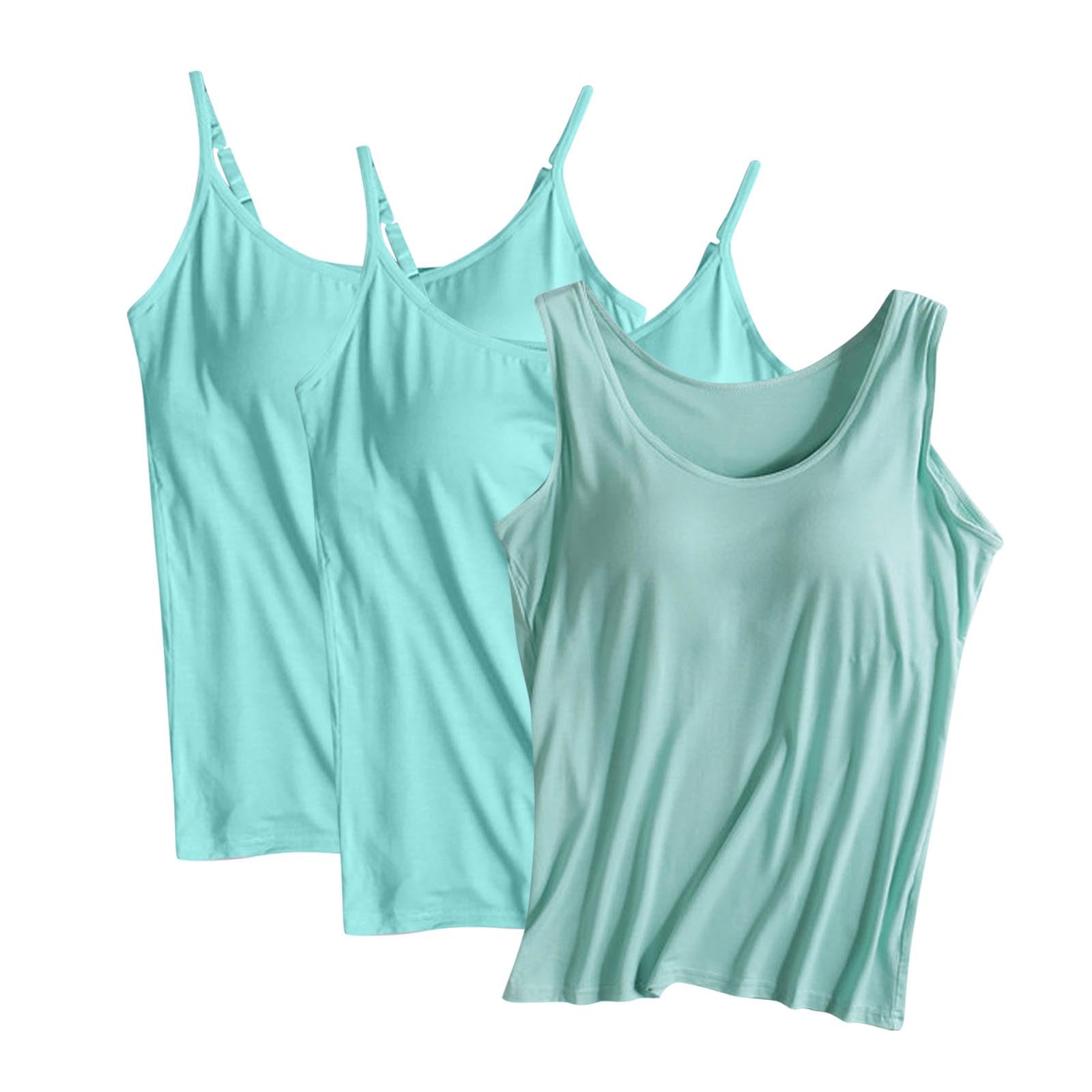 Lot de 3 Debardeur Femme Coton Débardeur avec Soutien Gorge Integre Caraco Sport Camisole Chic et Élégant Tank Tops Décontracté Gilets sans Manches Quotidien Haut Mode Été Vêtements