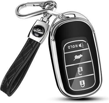 QBUC for Honda Key Fob Cover Black, Silver Edges