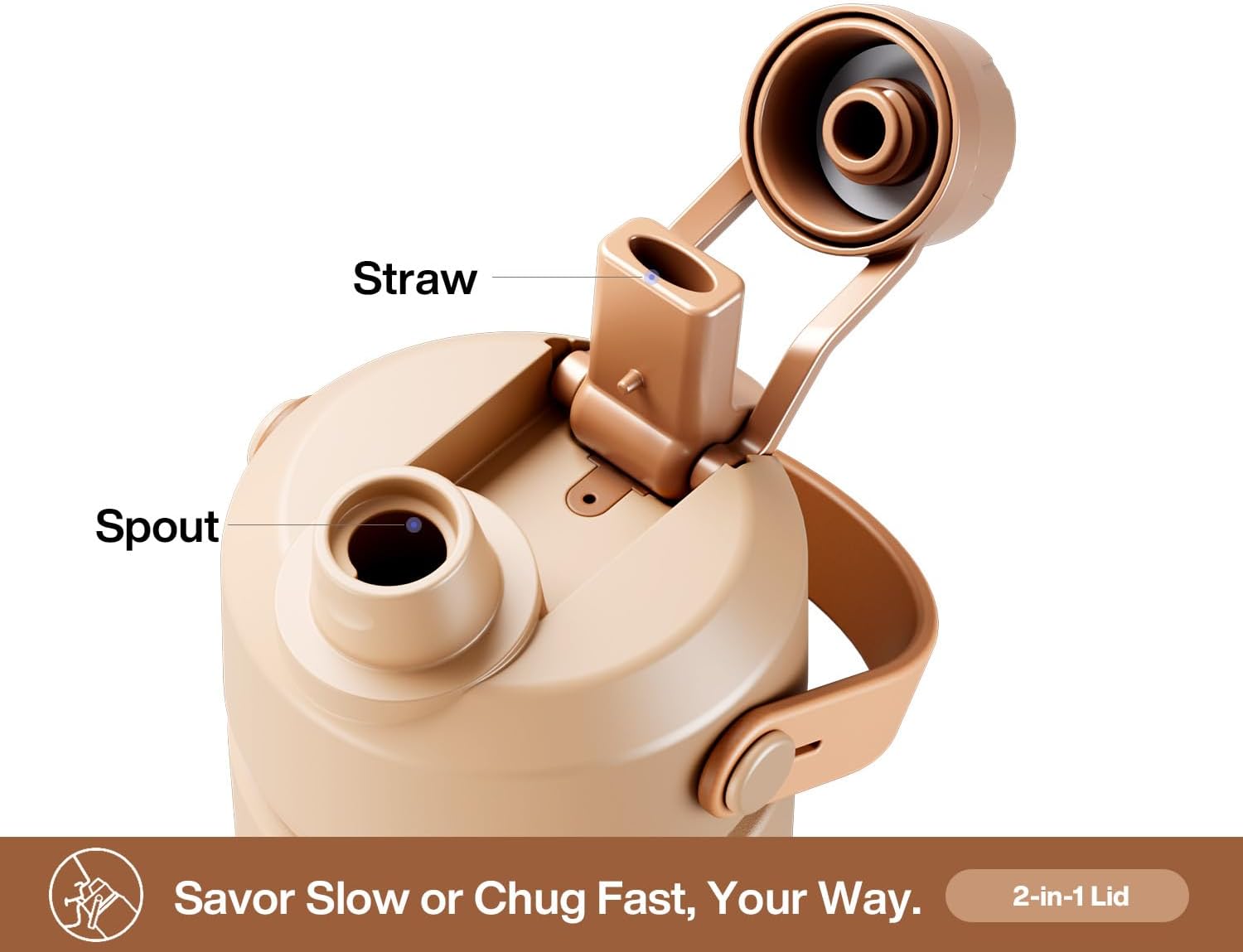 POWCAN 26 oz Insulated Water Bottle with 2-in-1 Straw and Spout Lid, Keep Cold 24H, Leak-Proof, Fits in Car Cup Holder, Stainless Steel Water Bottle for Sports, Travel, Gym, and School (Mocha) - Image 3