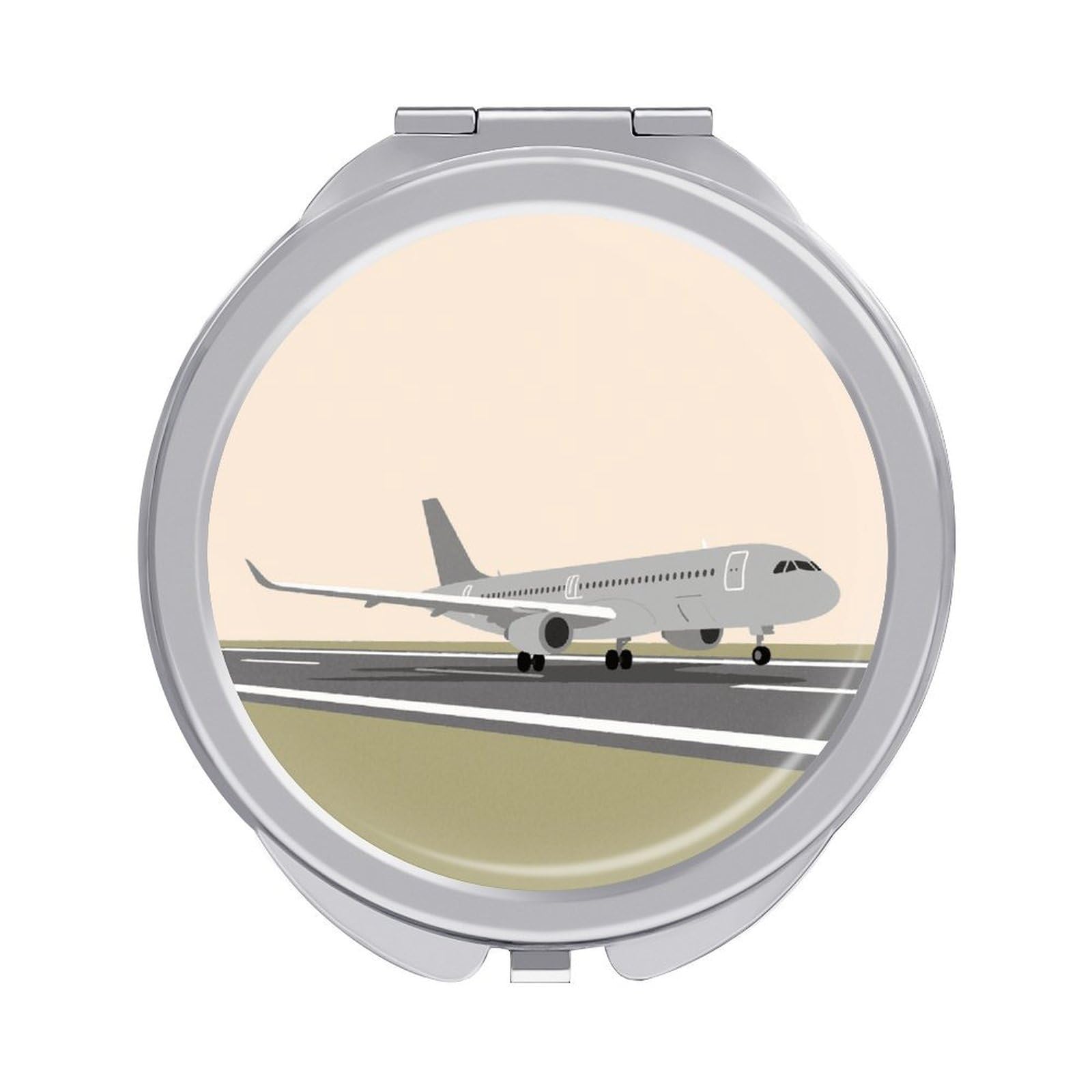 VstaDank Airplane on Airport Makeup Mirror Beautiful Compact Makeup Mirror Silver Mirrors Surface Folding Makeups Lightweight Travel Makeups Mirrors for Suitable Handbag and Purses