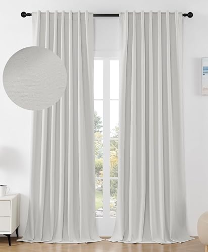 Miniatura 29 de Joydeco - Cortinas opacas negras de 84 pulgadas de largo - Cortina de lino 100% opaca para dormitorio, con bolsillo para cortinero y lengüetas