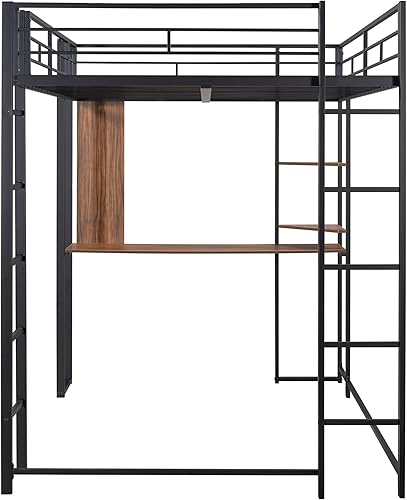 Miniatura 44 de Merax Litera individual de metal pesado con escritorio/barandilla de longitud completa para niños y niñas, no necesita somier, color negro 3#