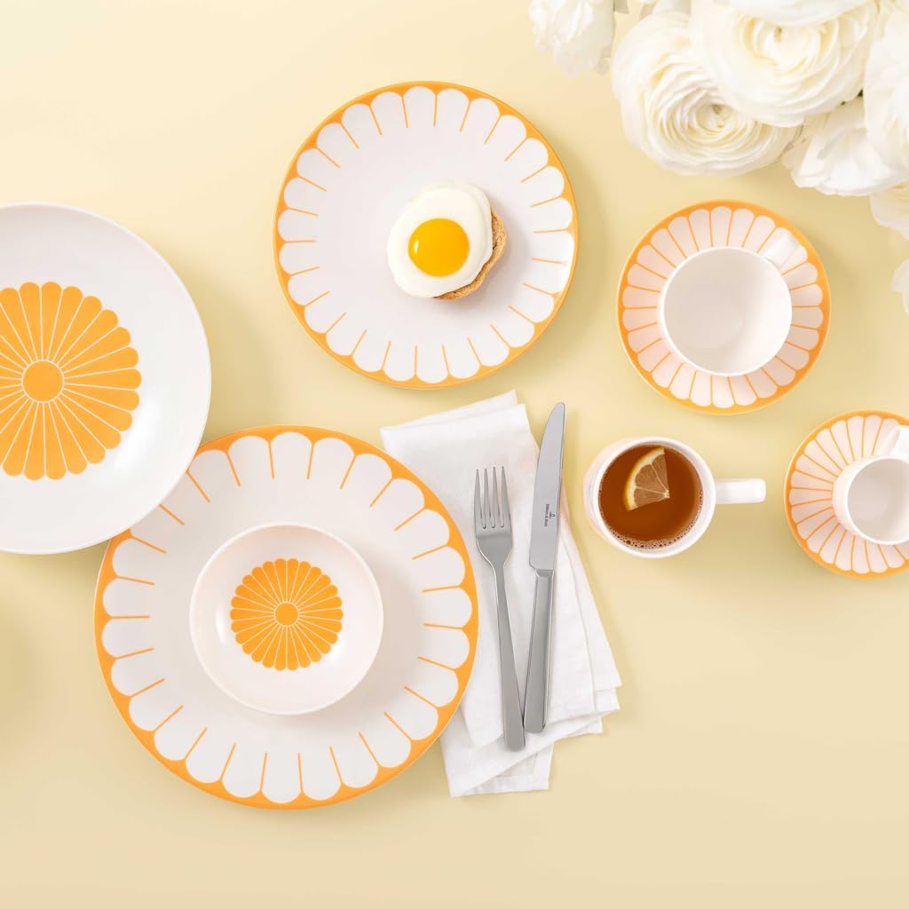 Villeroy & Boch Fleur Soleil Collection Espresso Cup, Premium Porcelain, Made in Germany, Dishwasher and Microwave Safe, Flower Pattern, 2.5 oz Capacity, Yellow Orange