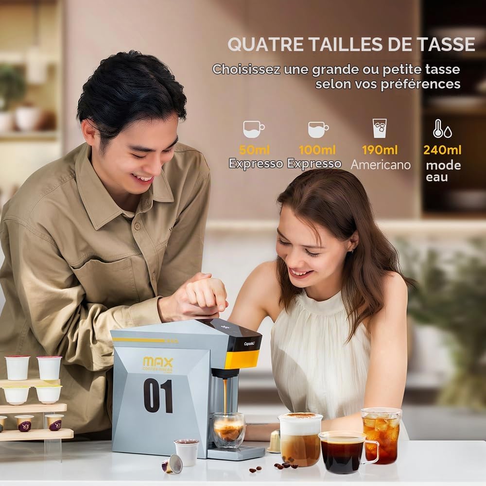 Machine à Expresso Multifonctionnelle 3 en 1, 19 Bar, pour Capsules Nespresso Original/L'OR/Dolce Gusto/Café Moulu (Orange)