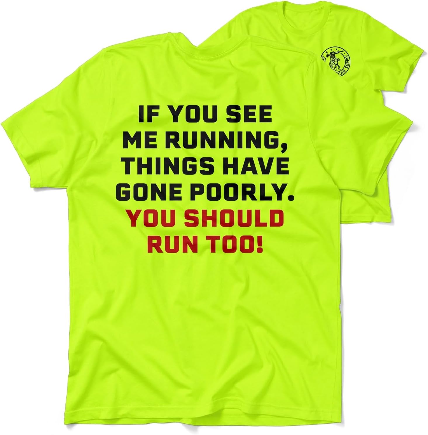 Hi Vis, Hi Viz Rifle Flag Cotton/Poly Blend Half-Sleeve Safety T-Shirt, Funny Work Shirts for Men, Safety Yellow