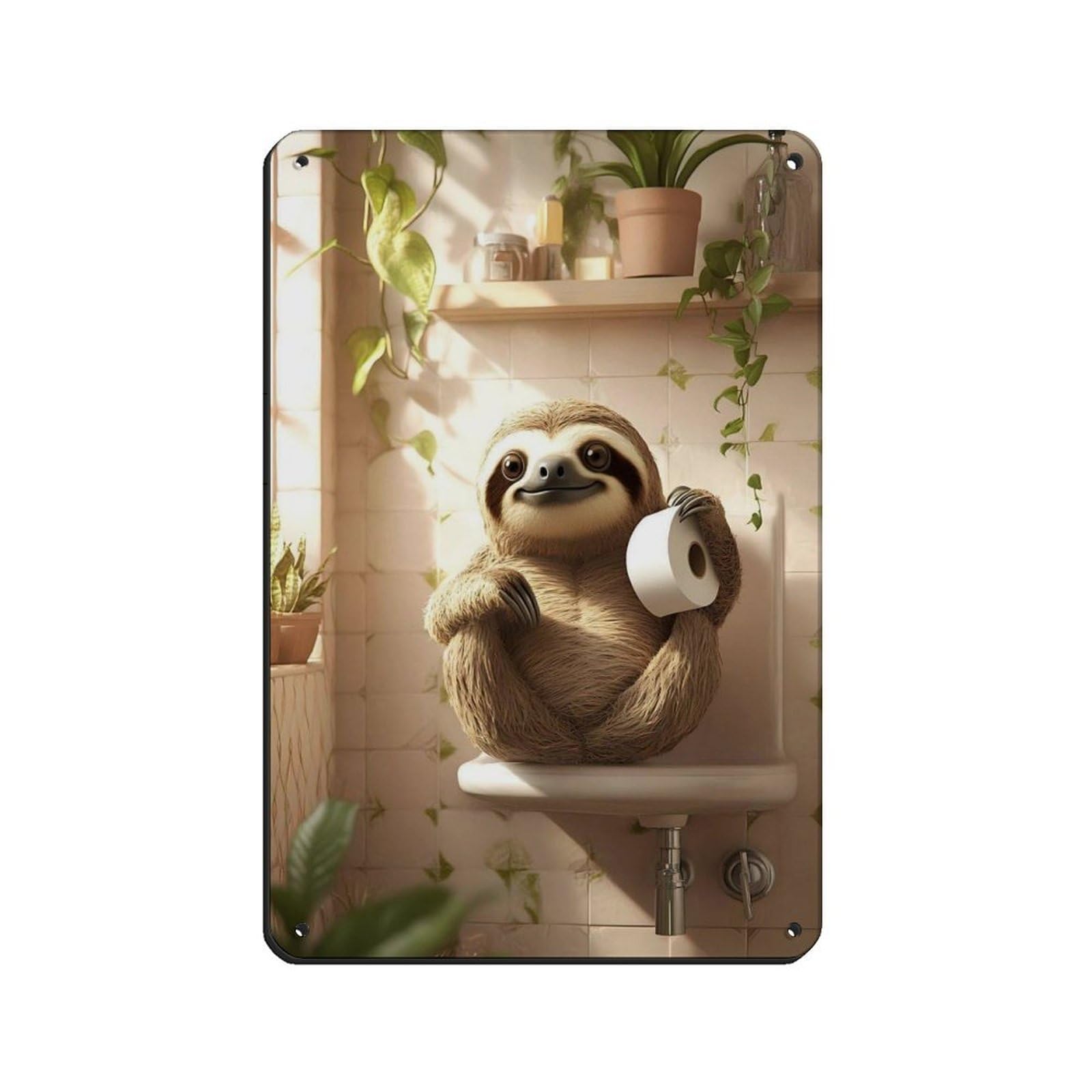 Lxwnze 20L X 30W Cm Cute Sloth Bathroom,Animal Art For Bathroom Tin Sign Vintage Metal Pub Club Cafe Bar Home Wall Art Decoration Poster Retro 8X12inch(20X30cm)
