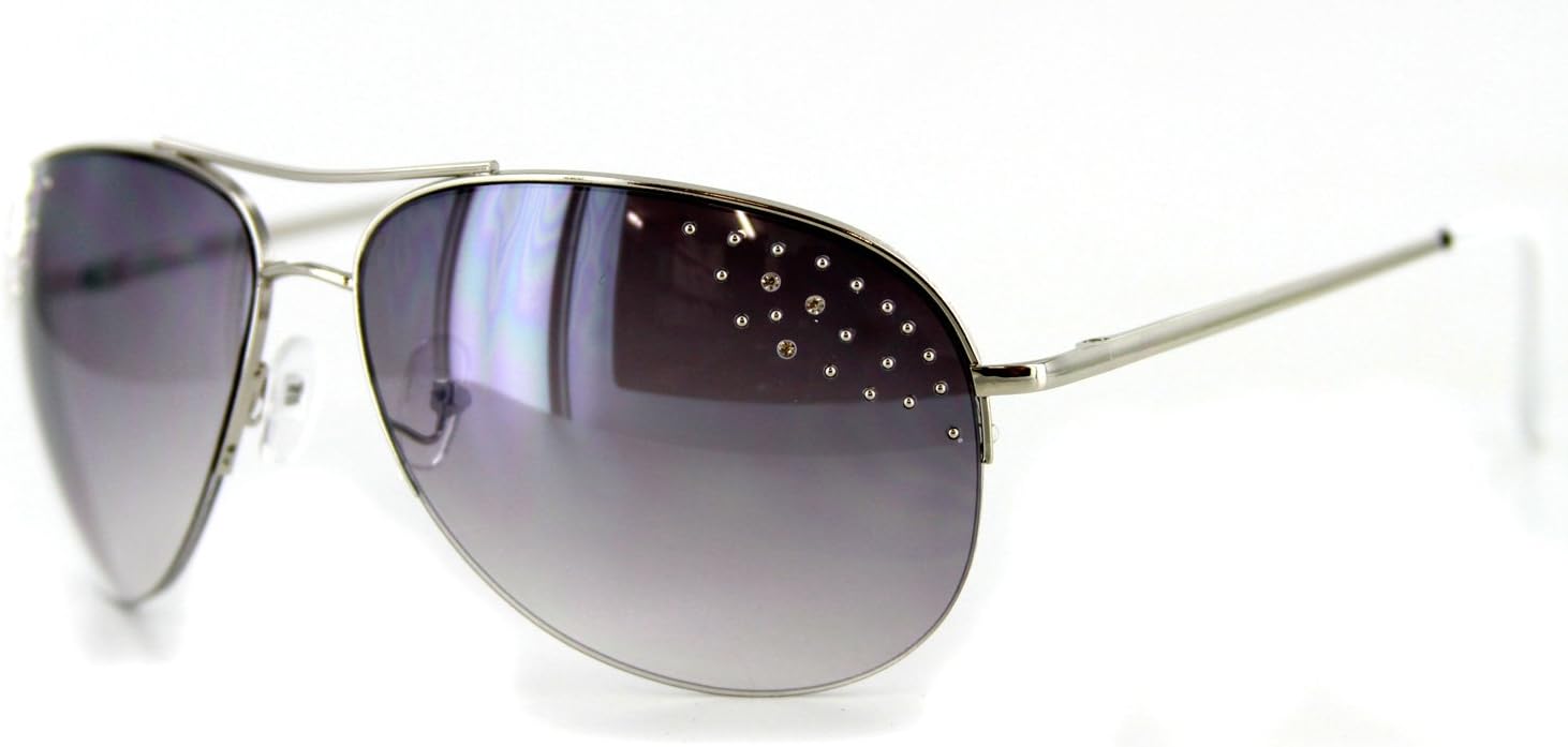 Starlet Women's Designer Sunglasses with Aviator Frames and Austrian Crystals (White w/ Smoke)