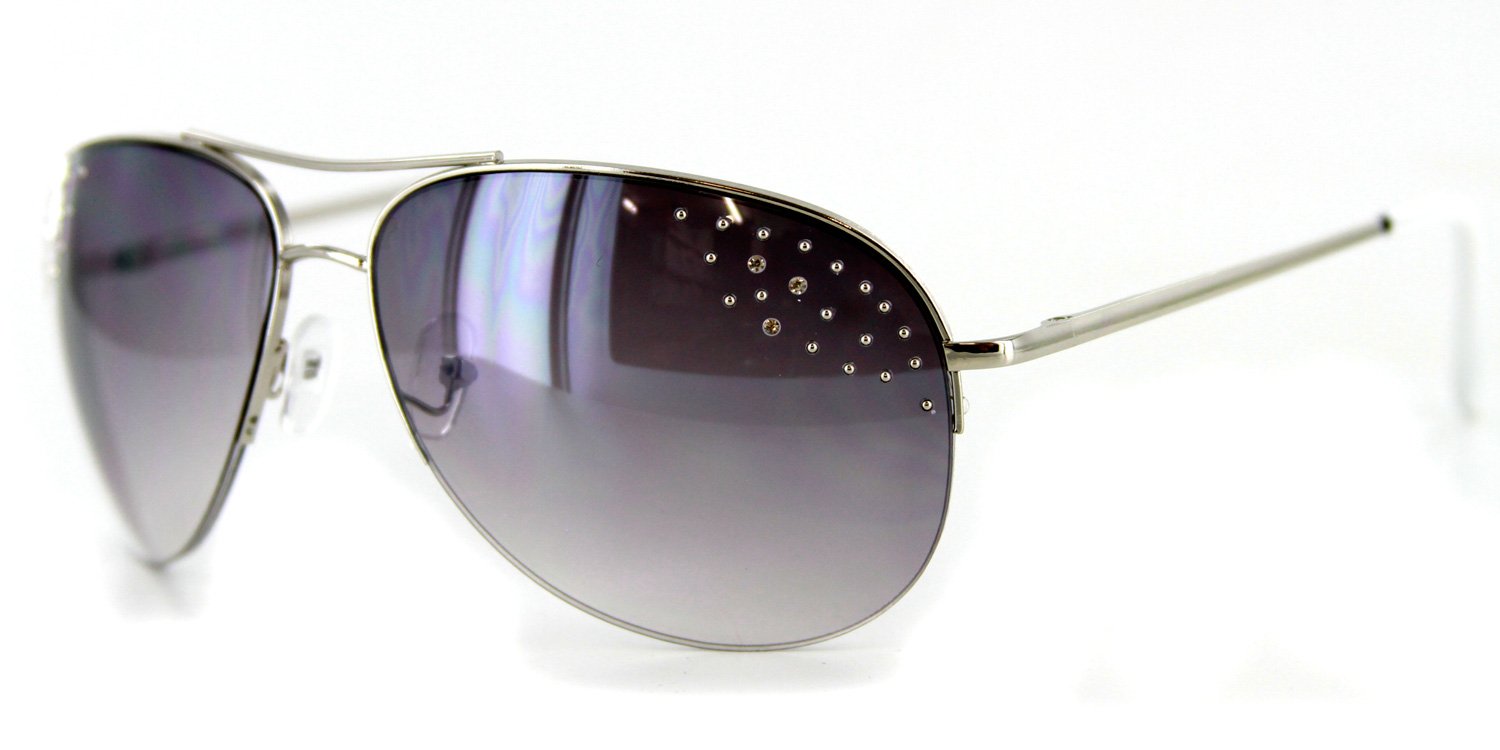 Starlet Women's Designer Sunglasses with Aviator Frames and Austrian Crystals (White w/ Smoke)