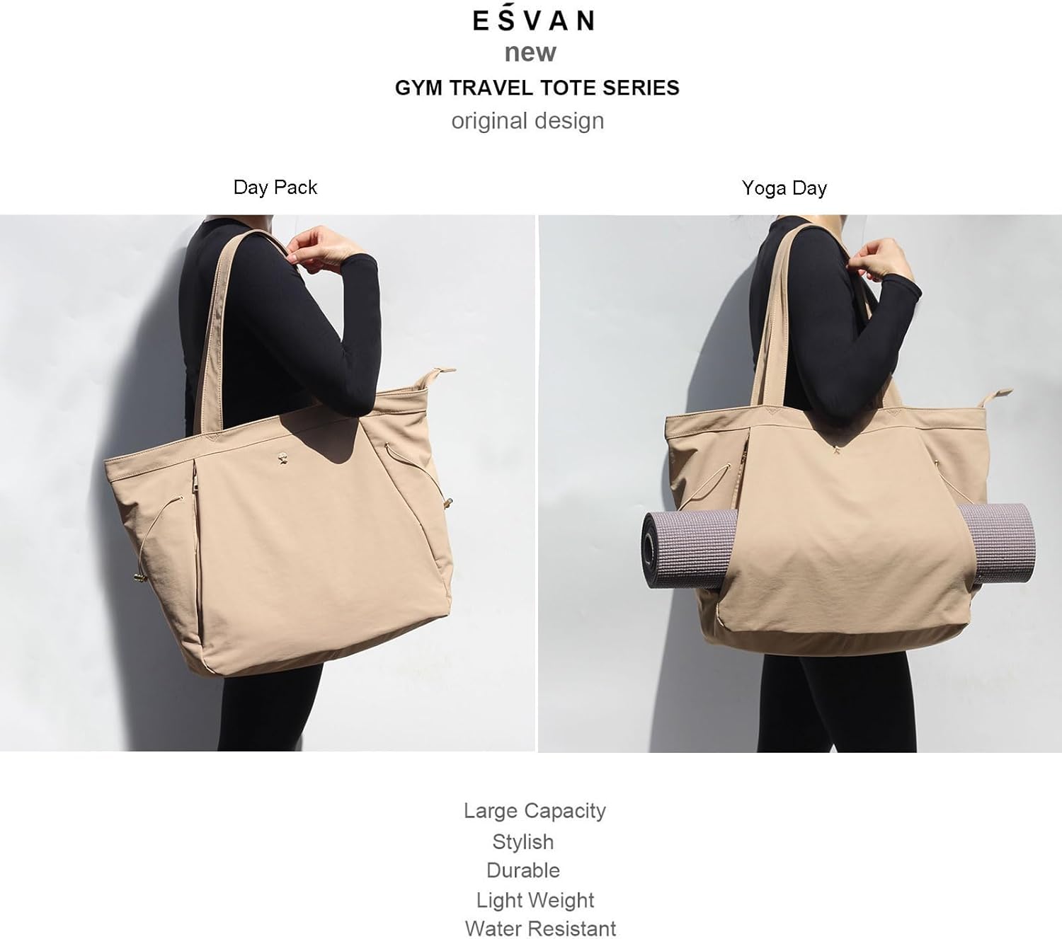 ESVAN Yoga Tote Bag for Women Shoulder Bags Drawstring for Office Workout Travel Carryall Pilates Gym and Beach - Image 5