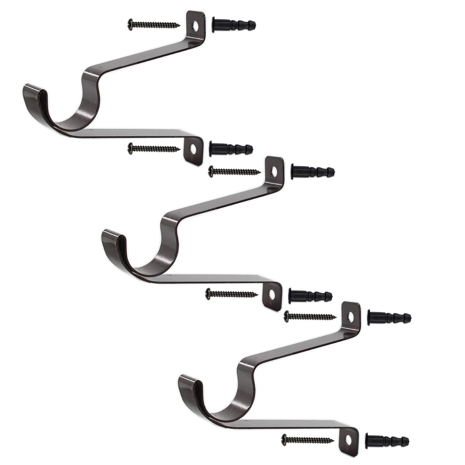 3 Staffe Per Asta Tenda Regolabili In Metallo Marrone 25mm - Set Con Viti E Tasselli Per Tende Pesanti, Distanza 3,6-5,8 Cm