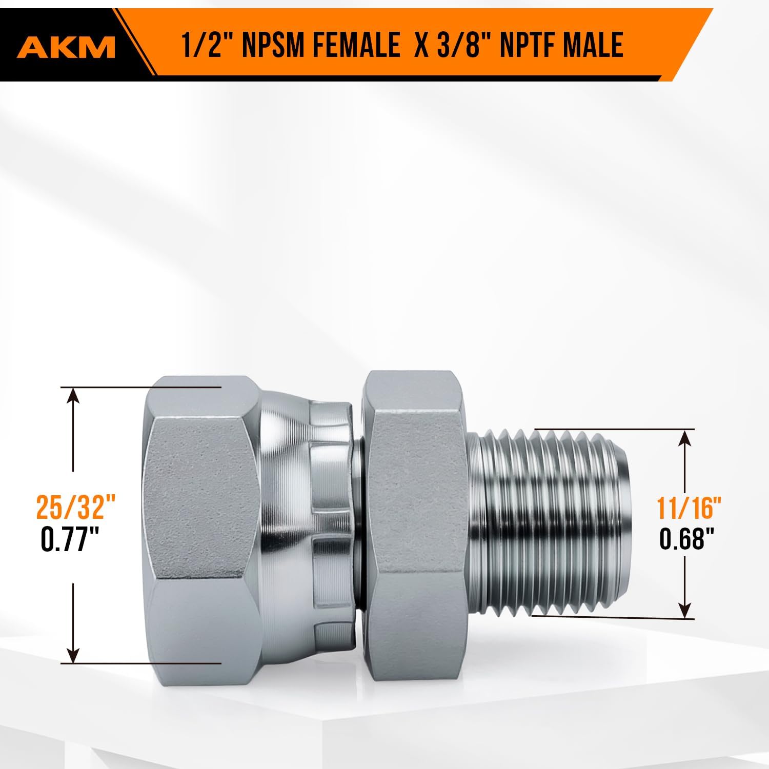 Straight Hydraulic Hose Adapter Fittings, 1404-08-06 1/2"-14 NPT Male Pipe x 3/8"-18 NPSM Female Pipe Swivel Connectors x 5 pack