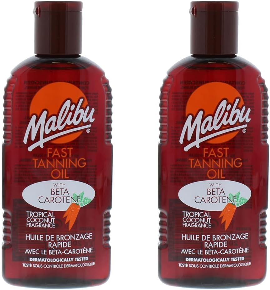 Malibu Sun Bronzing Fast Tanning Oil with Beta Carotene, Water Resistant, Tropical Coconut Fragrance, 200ml (Pack of 2)
