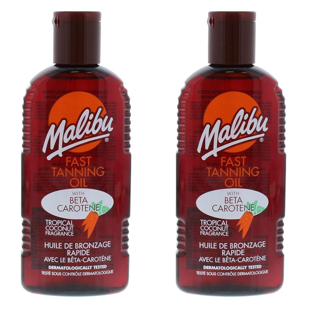 MalibuSun Bronzing Fast Tanning Oil with Beta Carotene, Water Resistant, Tropical Coconut Fragrance, 200ml (Pack of 2)