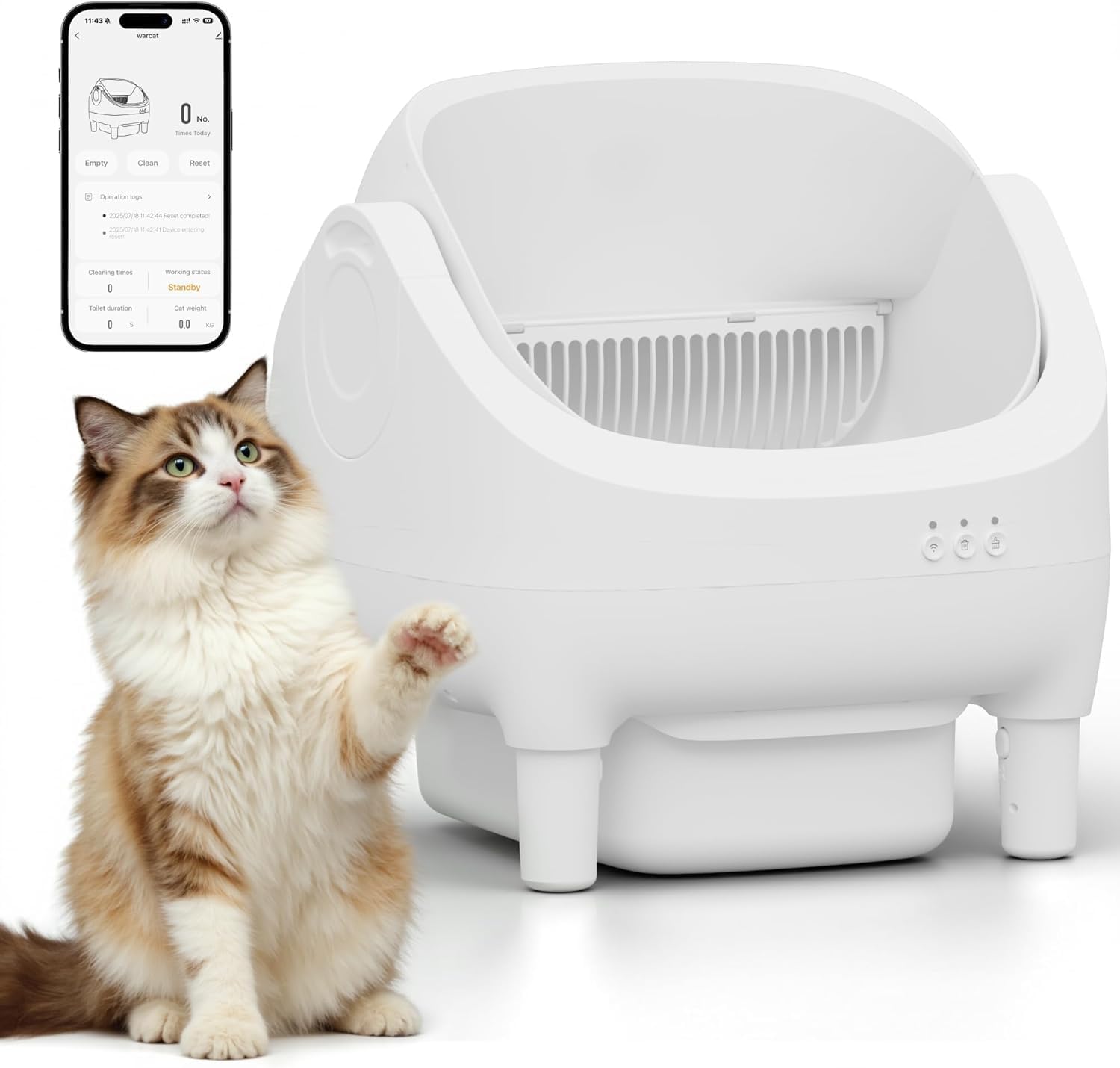 Greesum Self Cleaning Cat Litter Box – Automatic Open-Top Smart Litter Box with App Control, 15L Odor-Sealed Waste Bin, Ultra Quiet 35dB, Multi-Cat & Large Cat Compatible, with Trash Bags & Mat