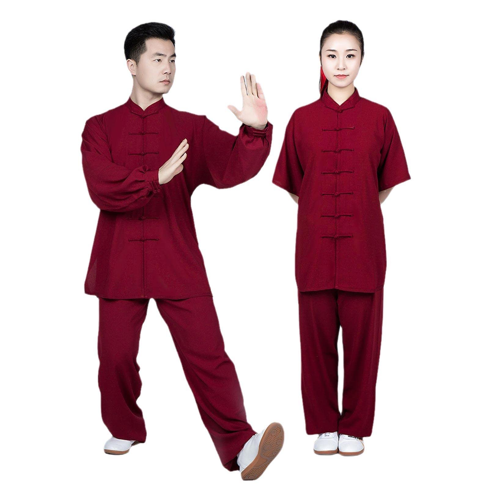 Traditionelle chinesische Kung-Fu-Anzug-Sets für Herren, Tai Chi Wing Chun, Uniform, Damen, Yoga, Meditation, Kleidung, Weinrot, Größe L (US)
