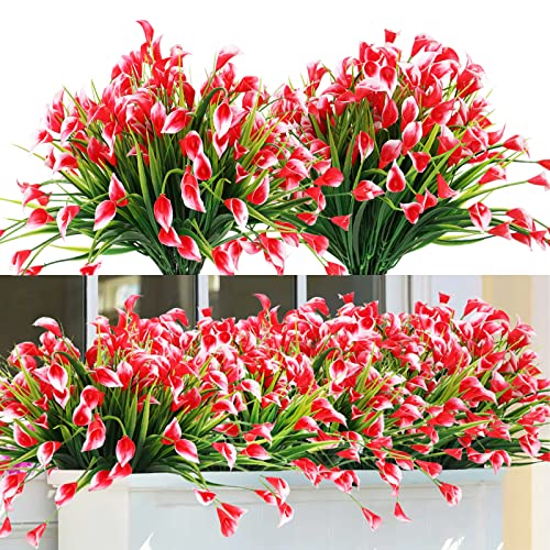Dremisland 8 Piezas Flores Artificiales de Lirio Cala Plastico Flor Falsas Resistentes UV Ramos de Flores Artificiales Decoracion Jarrones de Interior Exterior para Jardín Oficina Cocina Boda