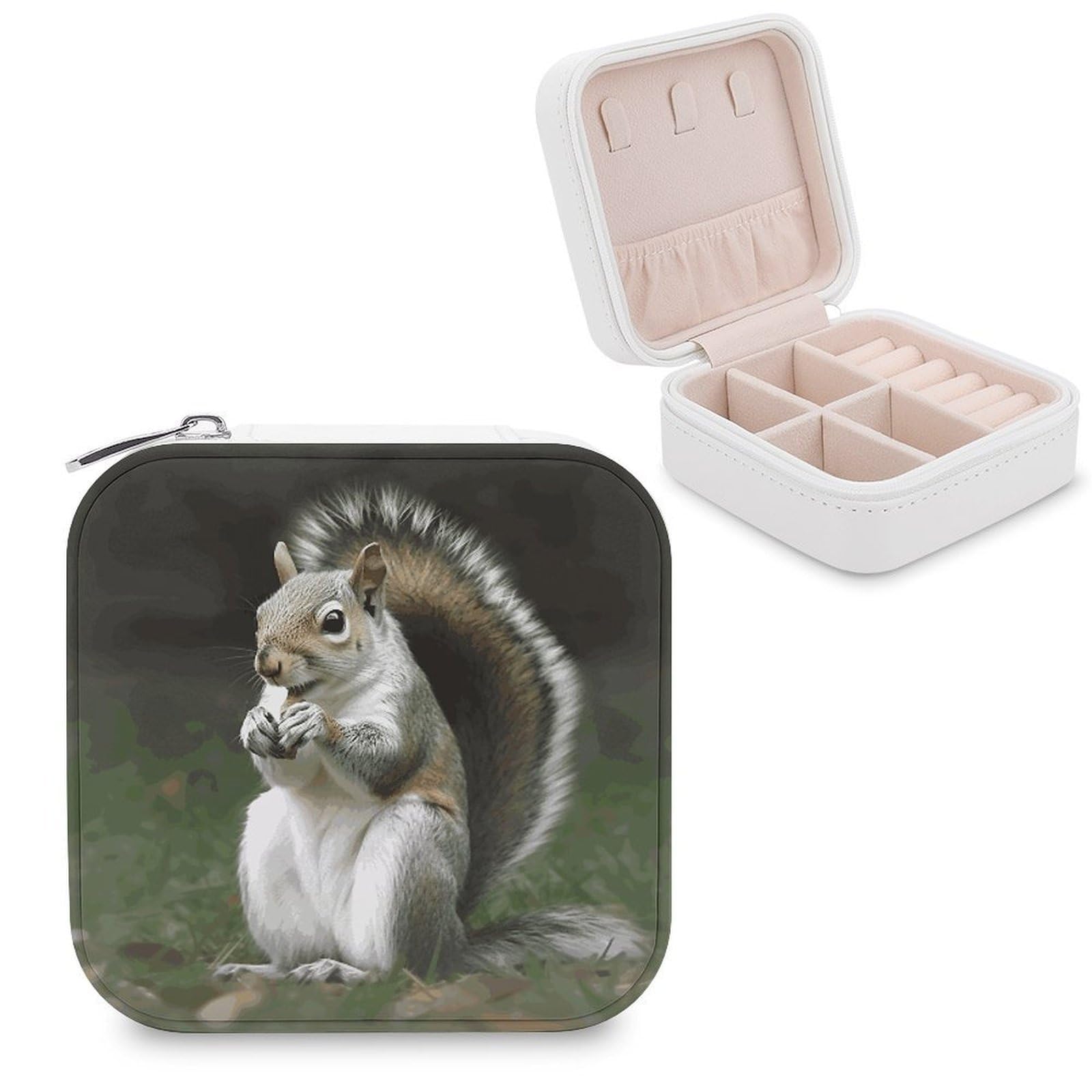 FekiLoot Squirrel Jewelry Box Exquisite Jewelry Organizer Silver Gold Trinket Storage Case Multi Compartments Cute Earrings Ring Necklace Holder For Woman Household Gift