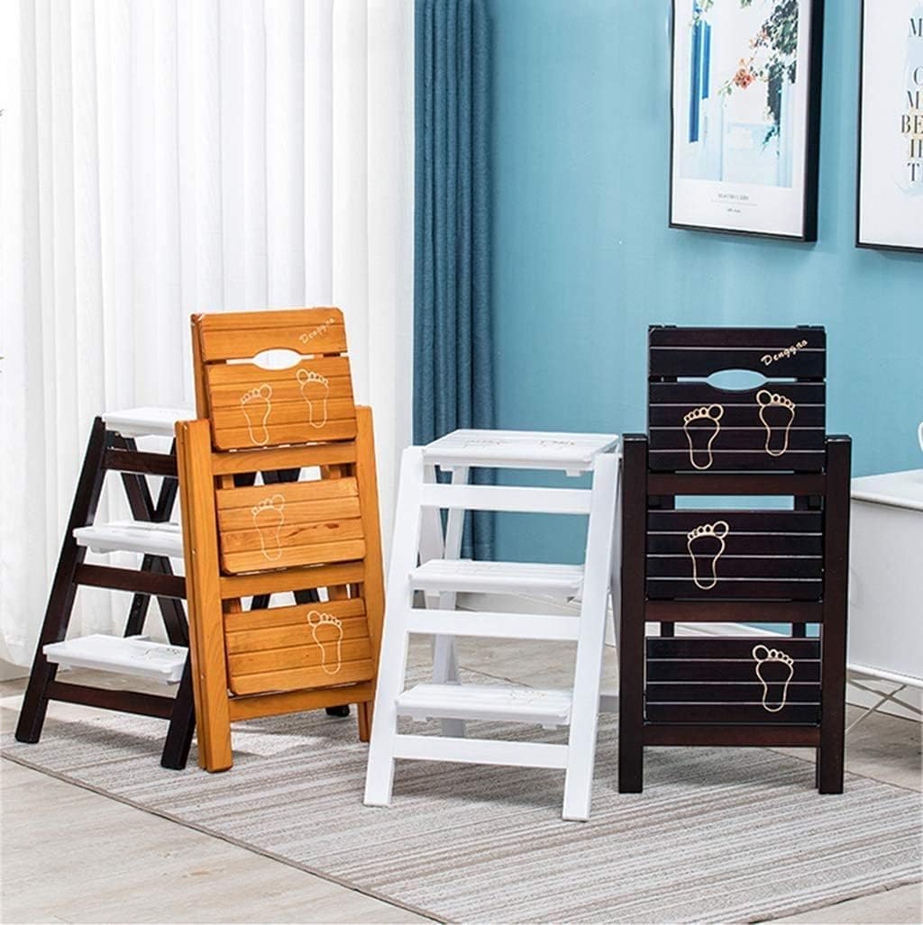 OKUOKA Foldable Step Stool,3 Step Ladder High Chair Stair Seats Dual-Use Climb Widened Safety Foldable Shelving Portable Flower Rack Shoe Bench Storage Shelf,B