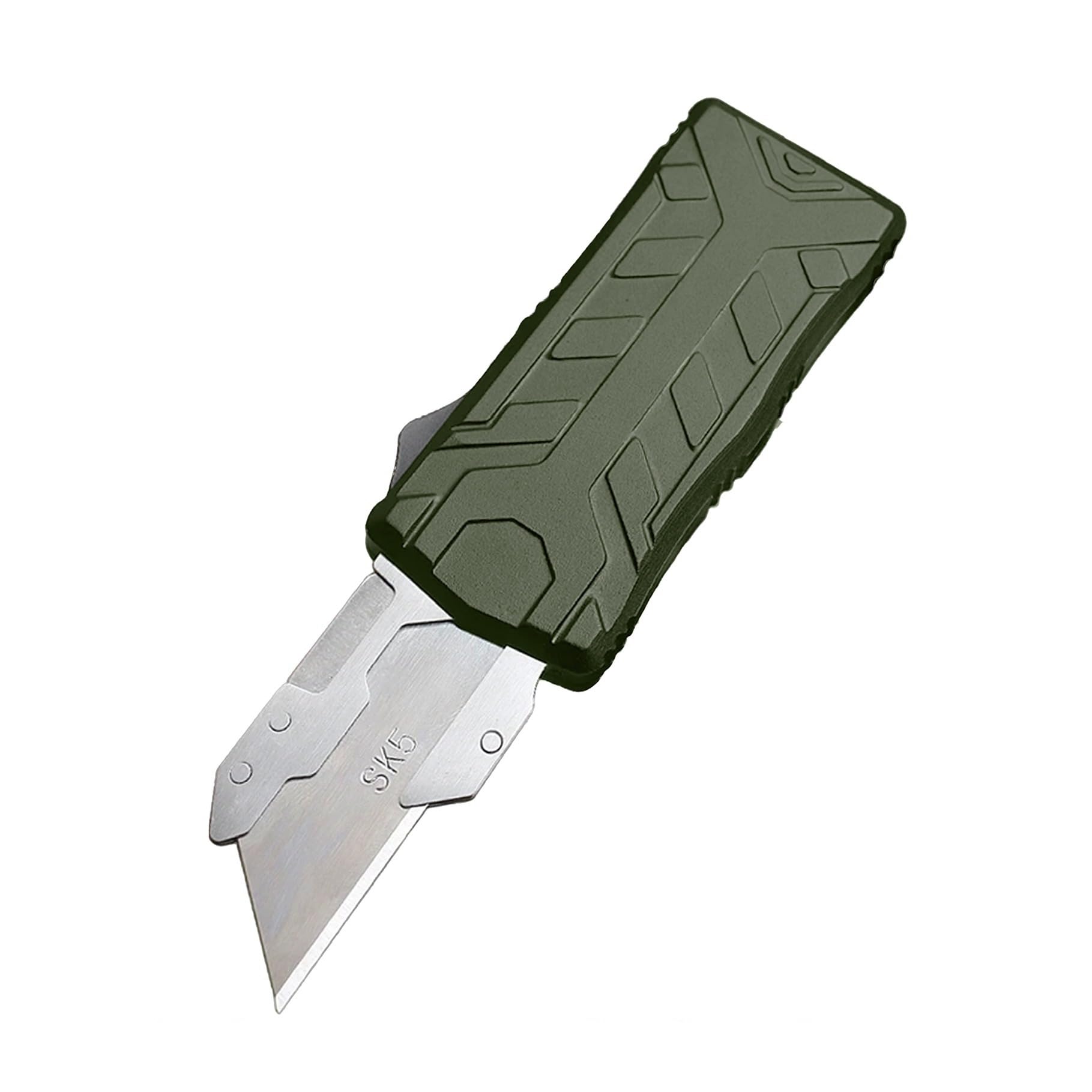 Utility Knife, EDC Box Cutter, One Hand Deploy and Retract, Heavy Duty(Contoured Green)