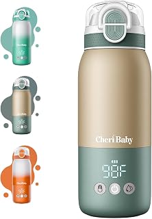 Portable Bottle Warmer for Travel — Novel Straw Lid, 80W Fast Heating, Dual Heating Modes for Breasmilk & Formula, 5 Temp Settings + Keep Warm, 12 Ounces Bottle Warmer On-The-Go Meet All-Day Needs