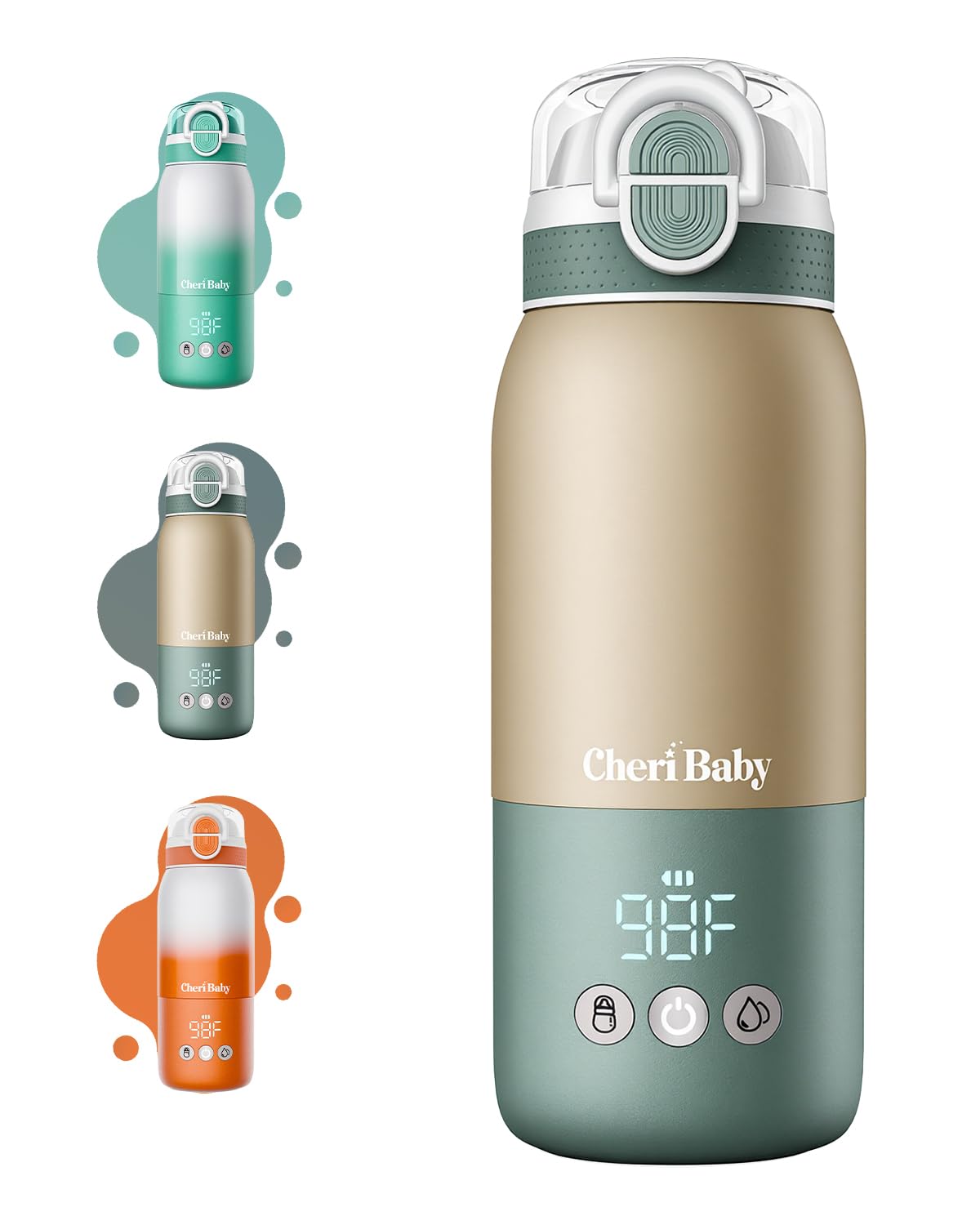Portable Bottle Warmer for Travel — Novel Straw Lid, 80W Fast Heating, Dual Heating Modes for Breasmilk & Formula, 5 Temp Settings + Keep Warm, 12 Ounces Bottle Warmer On-The-Go Meet All-Day Needs