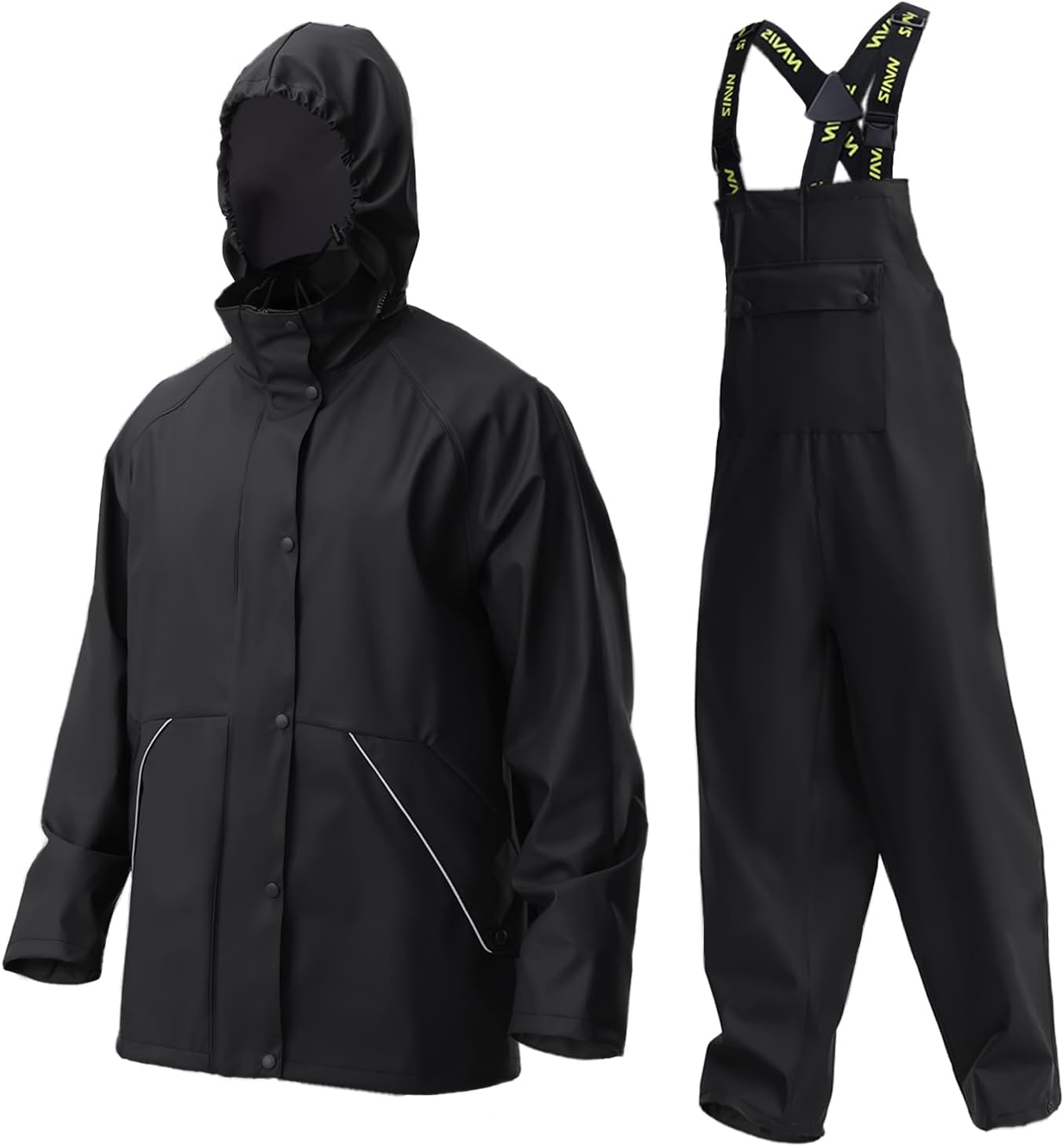 Rain Suit for Men Heavy Duty Workwear Waterproof Jacket with Pants 3 Pieces XX-Large Black