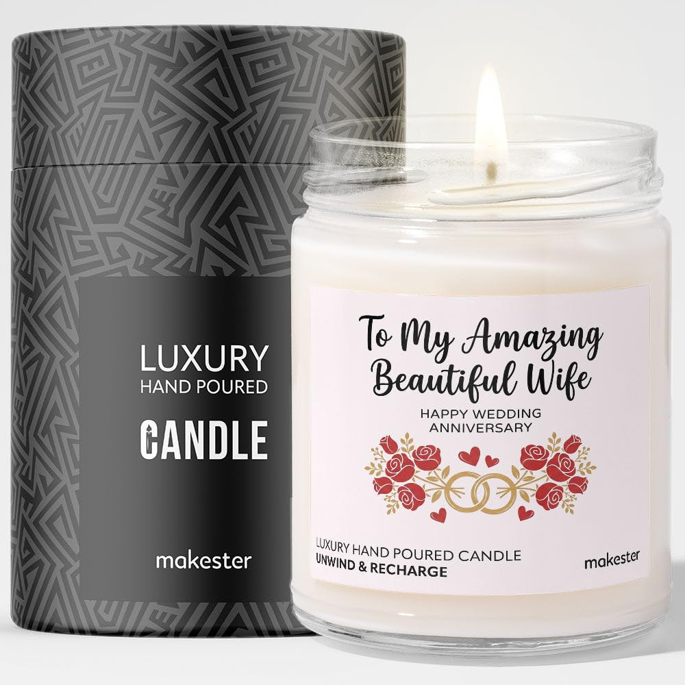 Anniversary Candle Gift for The Wife - Luxury Soy Wax Candle - Vanilla, Jasmine, Sugared Almond - Makester — image 1