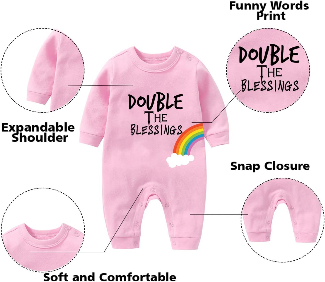YSCULBUTOL Baby Twins Bodysuit Double Rainbow All The Way Baby Birthday Clothing Infant Romper Hat Set - Image 2