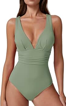 QINSEN One Piece Swimsuit for Women High Waist V Neck