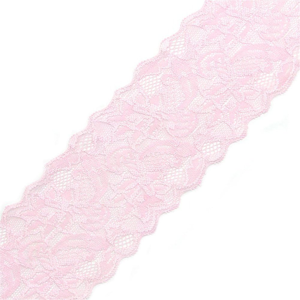 9 Meters Lily Floral Lace Ribbon Tulle Lace Trim Stretchy Applique Width 8cm for DIY Craft Cloting Trimmings Gift Wrapping Wedding Party Decor(Light Pink)