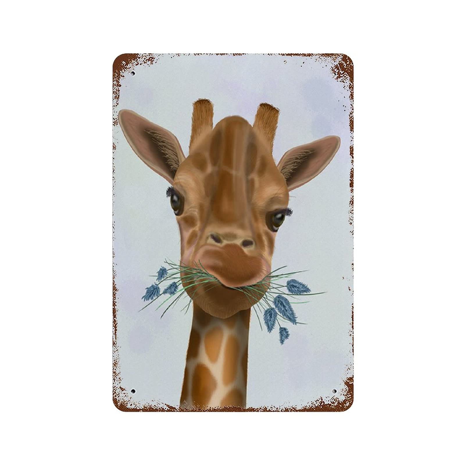 peiyeety Giraffe Chewing Anique Metal Tin Sign Metal Tin Sign Wall Decor for Home Cafes Pubs Club Man Cave Sign Gift Plaque Metal Tin Sign for Men Women 8x5.5 Inch