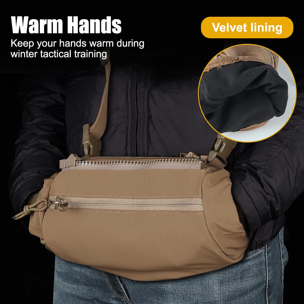 Chauffe-Mains Tactique, Pochette Chauffe-Mains Pliable, Convient Une Poche d'eau Chaude 23×16cm, Sac Chauffant Molle Polyvalent pour Sports de Plein Air, Chasse, Camping, Randonnée, Pêche