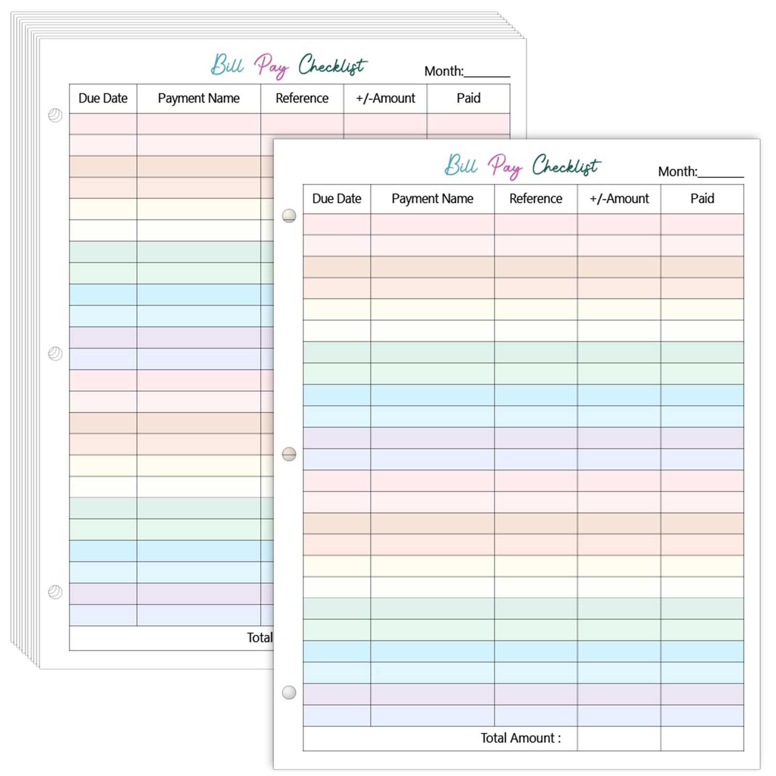 gisgfim 100 Sheets A4 Bill Pay Checklist Filler Paper 8.5×11 Inch 3-Hole Punched Loose Leaf Expense Tracker Binder Paper Colorful Monthly Budget Forms Payment Checklist Inserts for Office Home, 80gsm