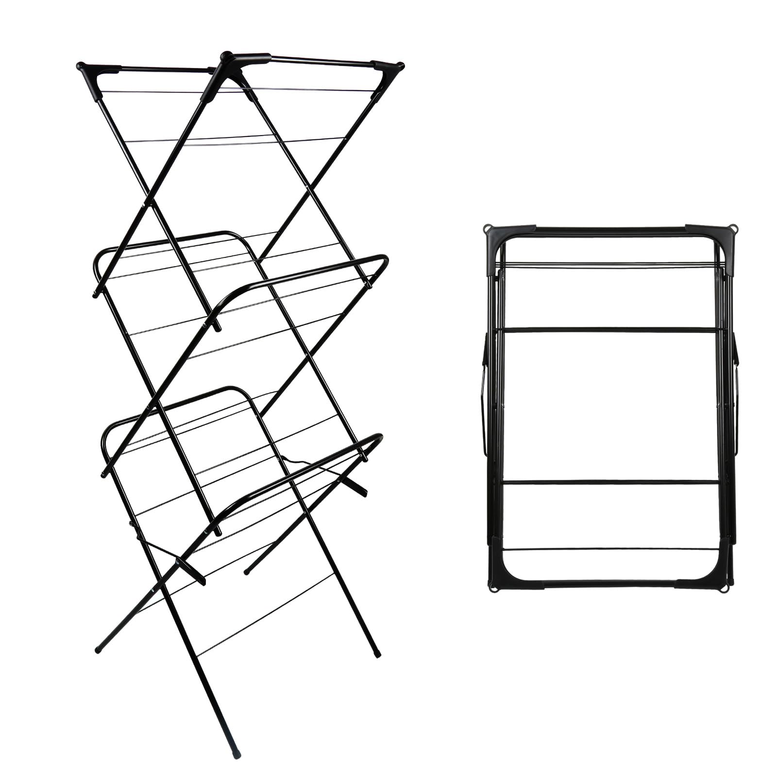 LANTUS Etendoir Interieur Pliable - Sechoir a Linge Extensible, Robuste & Peu encombrant, Tour à Linge Pliable et Extensible, seche Linge Durable,48 * 43 * 137cm (Noir)