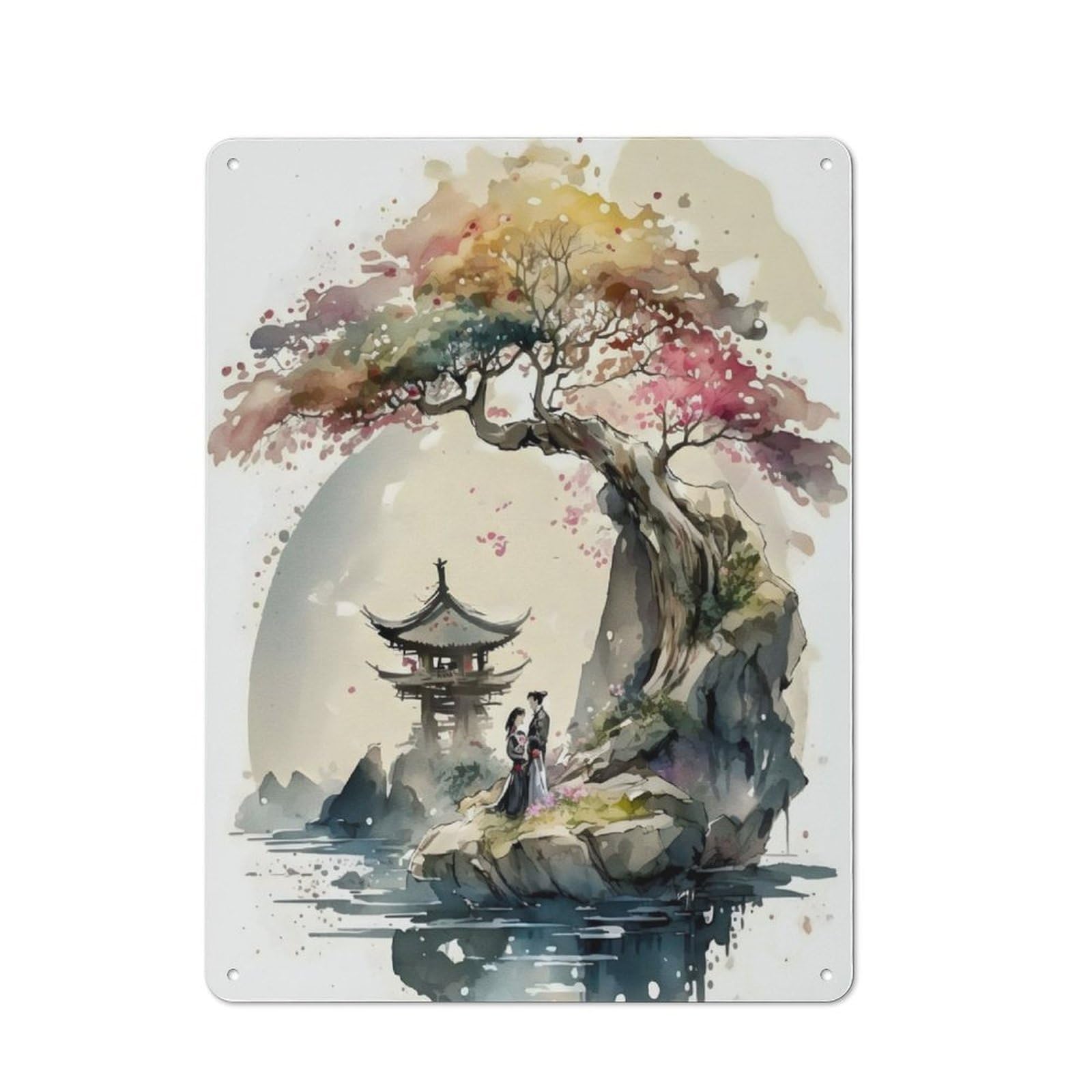 Junmoney Cherry Blossom 25 Rustic Tin Wall Plaque 40X30cm For Guest Room Or Hallway, For Garage, Workshop And Man Cave Decoration
