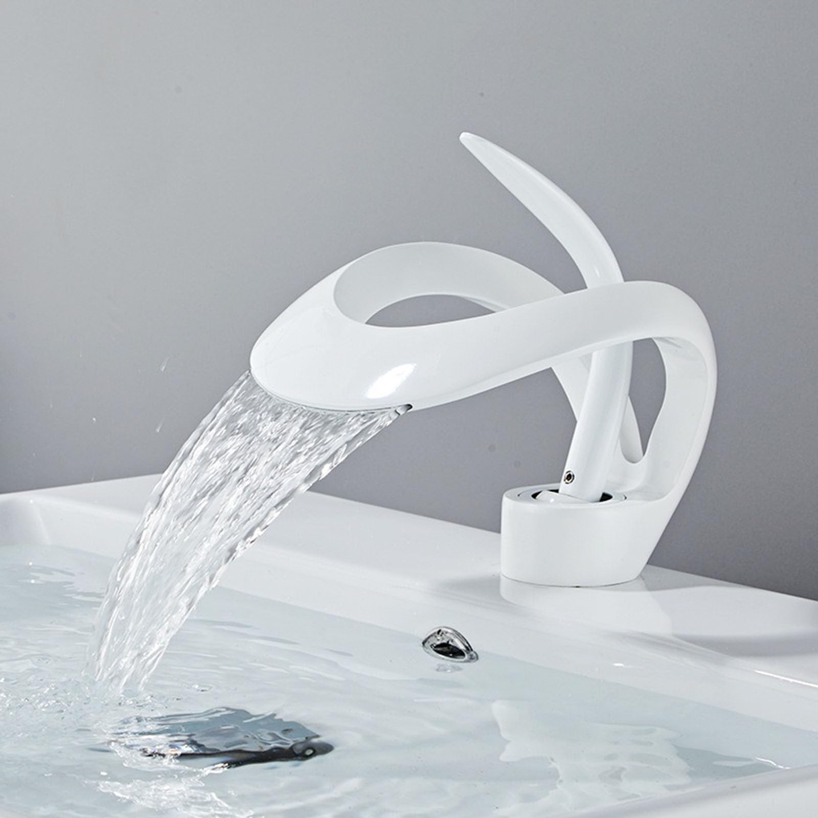 Nfusrxmbk White Basin Tap Waterfall Single Hole, Mixer Tap Bathroom Sink Brass Single Handle