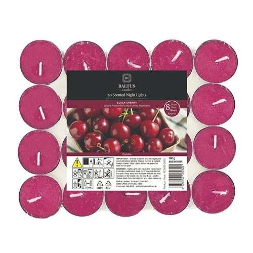 8 Hours Burning Tealights and Scented Candles Pack, with Long Lasting Burning Wax, Having Multiple Refreshing Scents, Making it a Beautiful Gift Pack and a Decorative Accessory (Black Cherry)