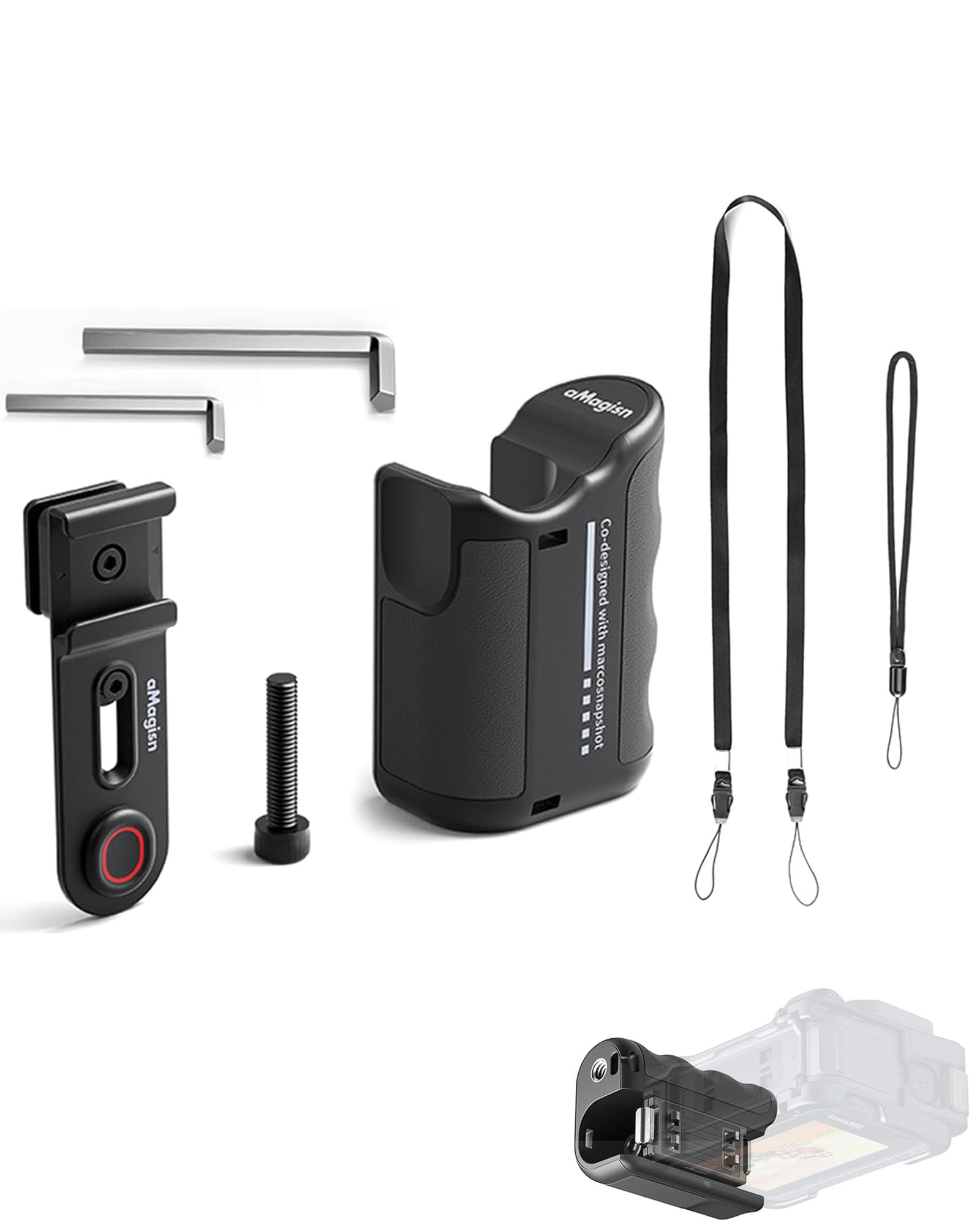 Camera Side Handle Xplorer Grip Kit for DJI/Insta.360/ Go.Pro Series Action Camera, Shooting Handle Accessories for Go.Pro 13/ Insta.360 Ace Pro 2/ DJI Action 5 Pro (Xplorer Grip Kit)