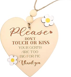 Please Do Not Touch or Kiss Baby Sign, Wooden No Touching Baby Signage Dont Touch Sign for Newborns Car Seat & Stroller Pram Tag Ideal for Baby Shower(Heart)