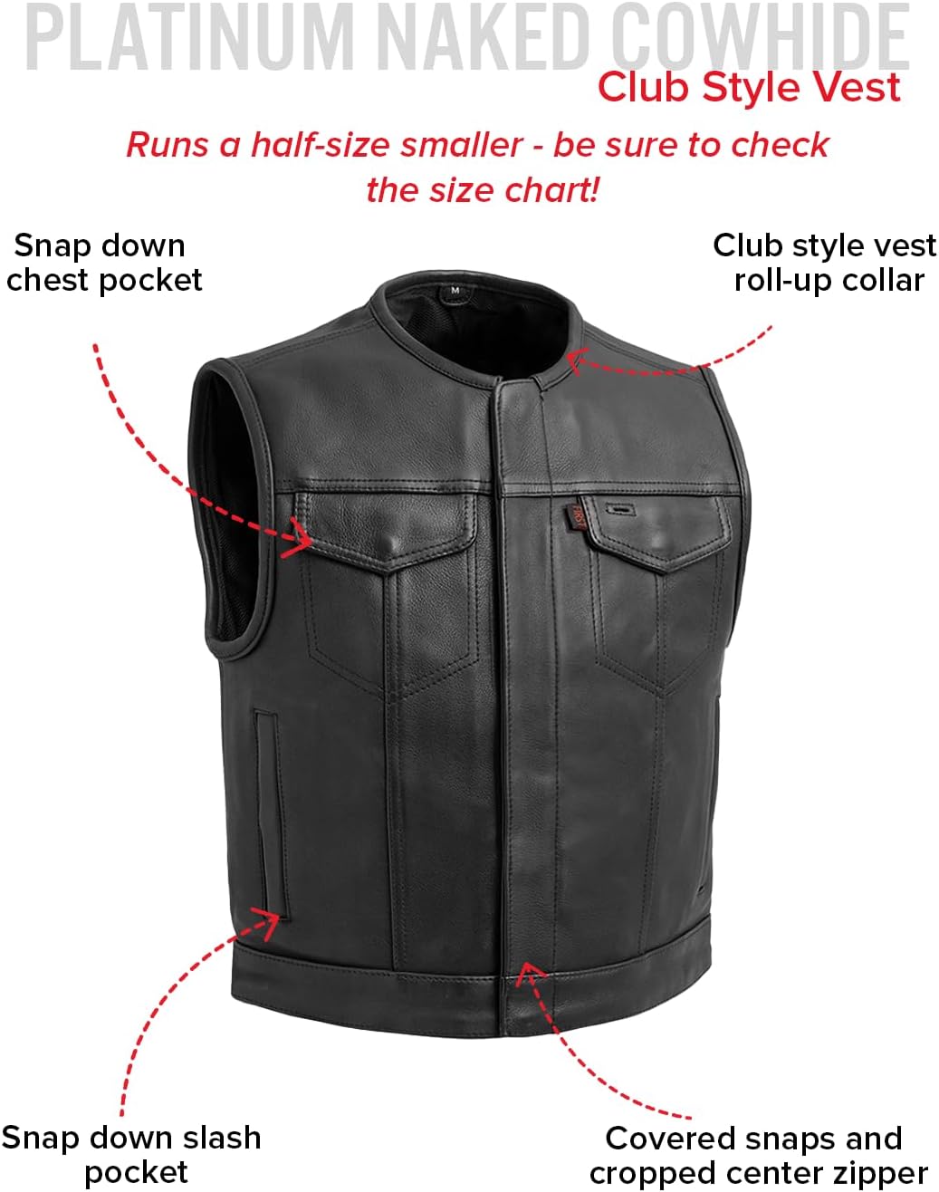 First Mfg Co - Lowside - Mens Motorcycle Biker Riding Canvas, Leather, Twill, Perforated Leather Vest - Image 4
