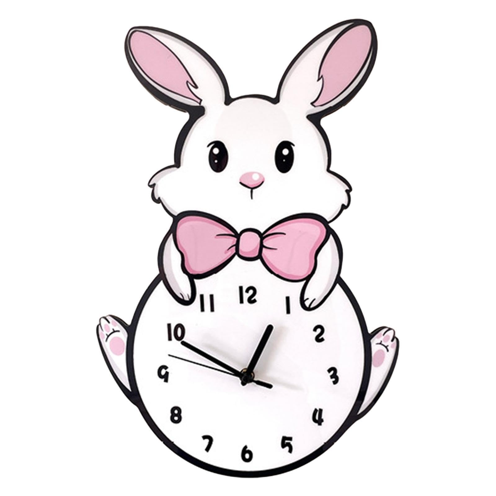 TWISAXC Quiet Ornaments Indoor Nursery Wall Clock Features for Creative Of Bunny And Play Areas Cute Wall Clock Is Made Of Acrylic Silent Rabbit Bunny for Creative Bedroom