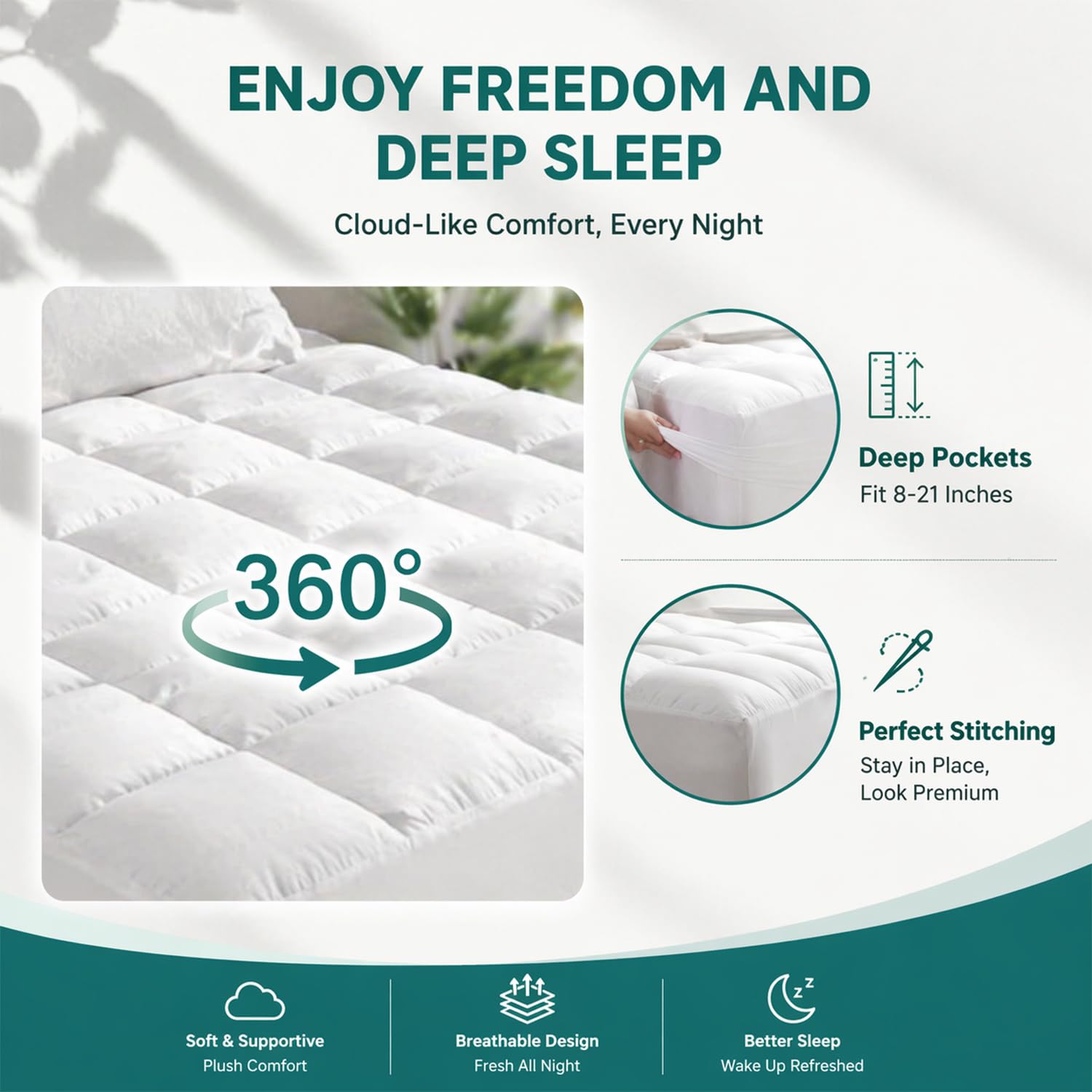 Premium Quilted 1000GSM Luxury Extra Thick Mattress Topper, King Size Cooling Mattress Pad, Overfilled Plush, Cloud-Like Comfort, Breathable, 8-21" Deep Pocket (White, Twin) - 5