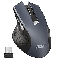 acer Mouse Wireless Ergonomico, mouse computer ottico USB senza fili, 2,4 GHz con ricevitore mini USB, 1600 DPI regolabile, 6 pulsanti, compatibile con PC, Mac, Laptop, Chromebook