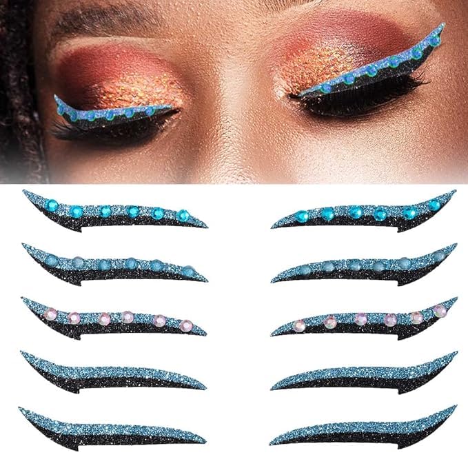 Eyeliner Sticker, 5 pares con brillantes y strass azul miniatura 1