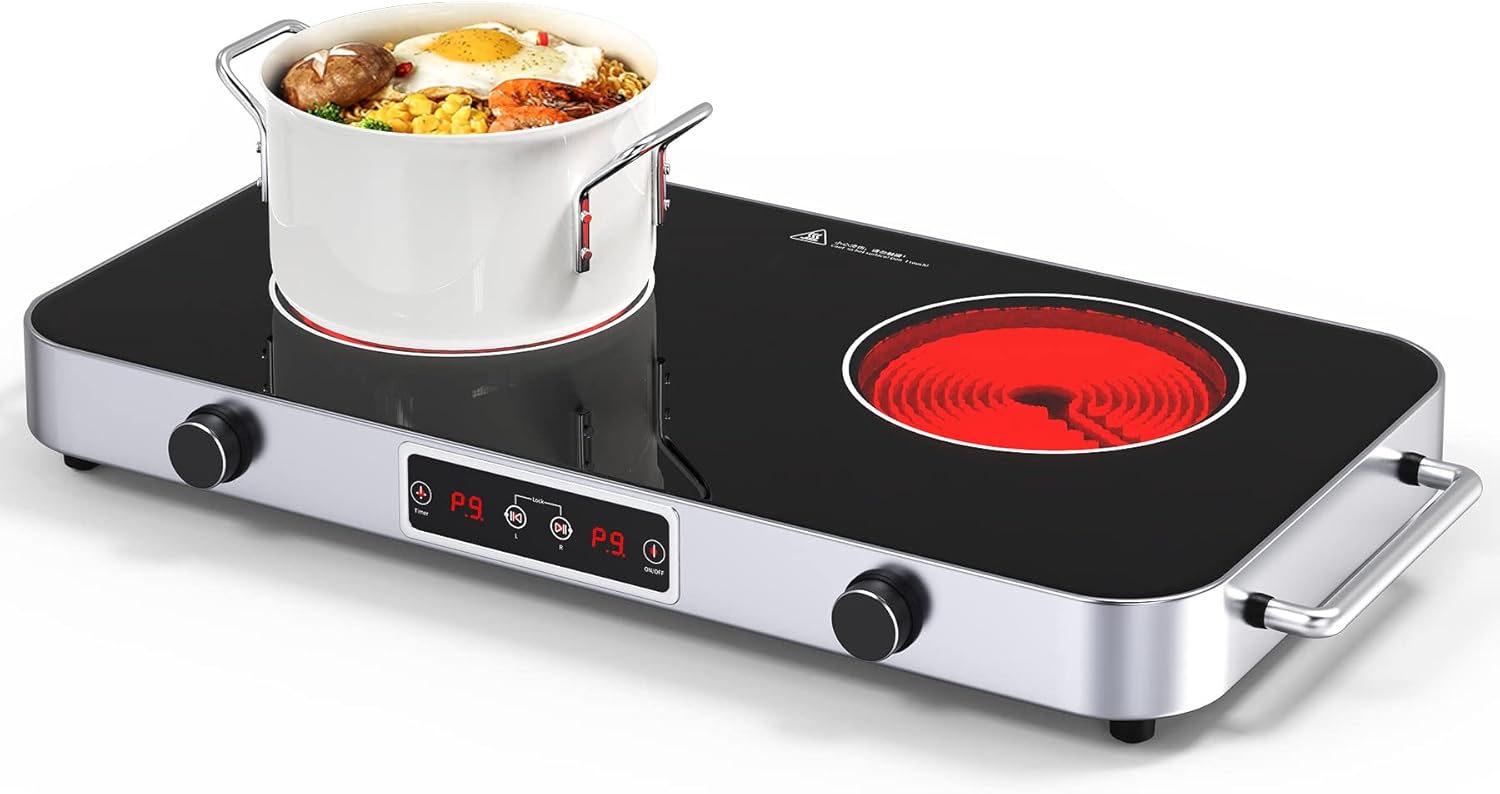 VBGK Electric Cooktop, 120V Induction Cooktop with 2 Burners, Electric Stove Top with Knob