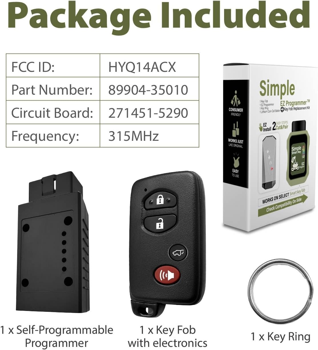 Smart Key Fob Replacement for 2009 2010 2011 2012 2013 2014 2015 2016 2017 2018 2019 Toyota 4Runner Prius V C Venza 271451-5290 HYQ14ACX Keyless Entry 4 Buttons 314MHz image 5