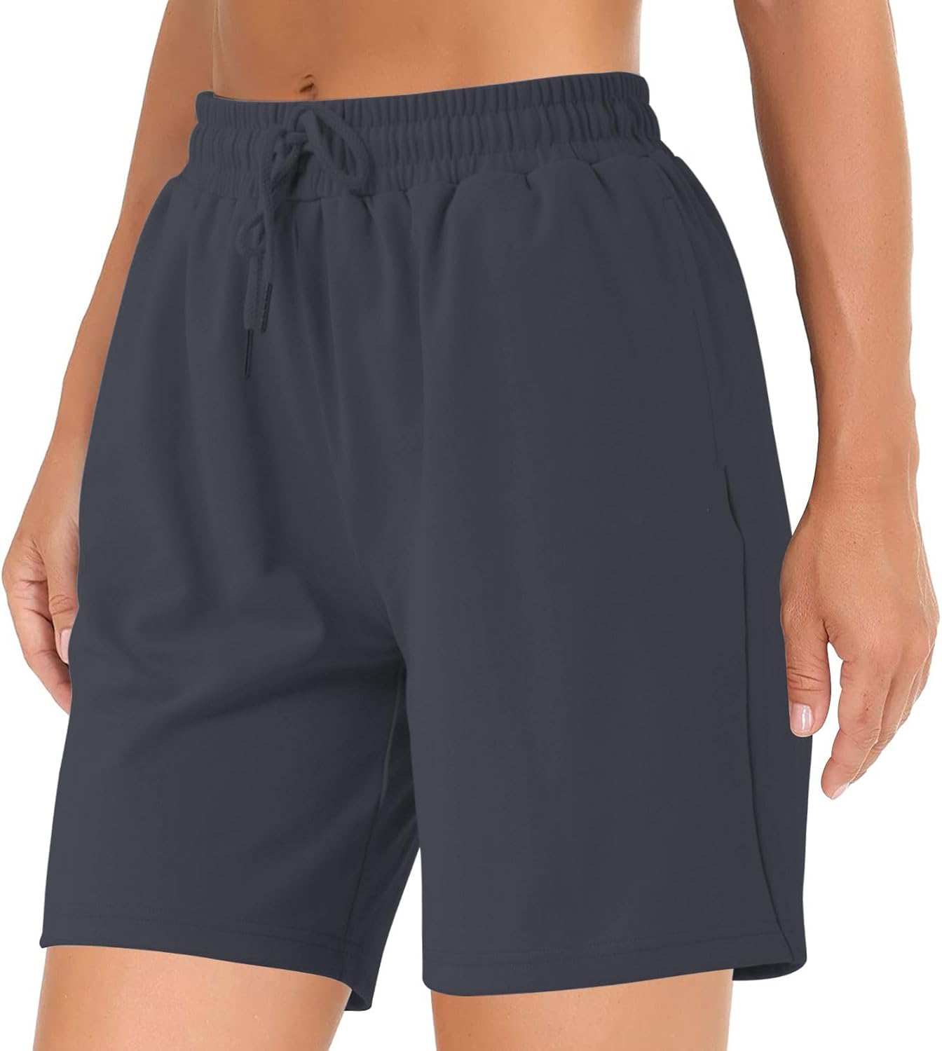 YOYOYOGA Bermuda Shorts for Women 7" Athletic Long Shorts with 3 Pockets High Waisted Knee Length Shorts Workout Running