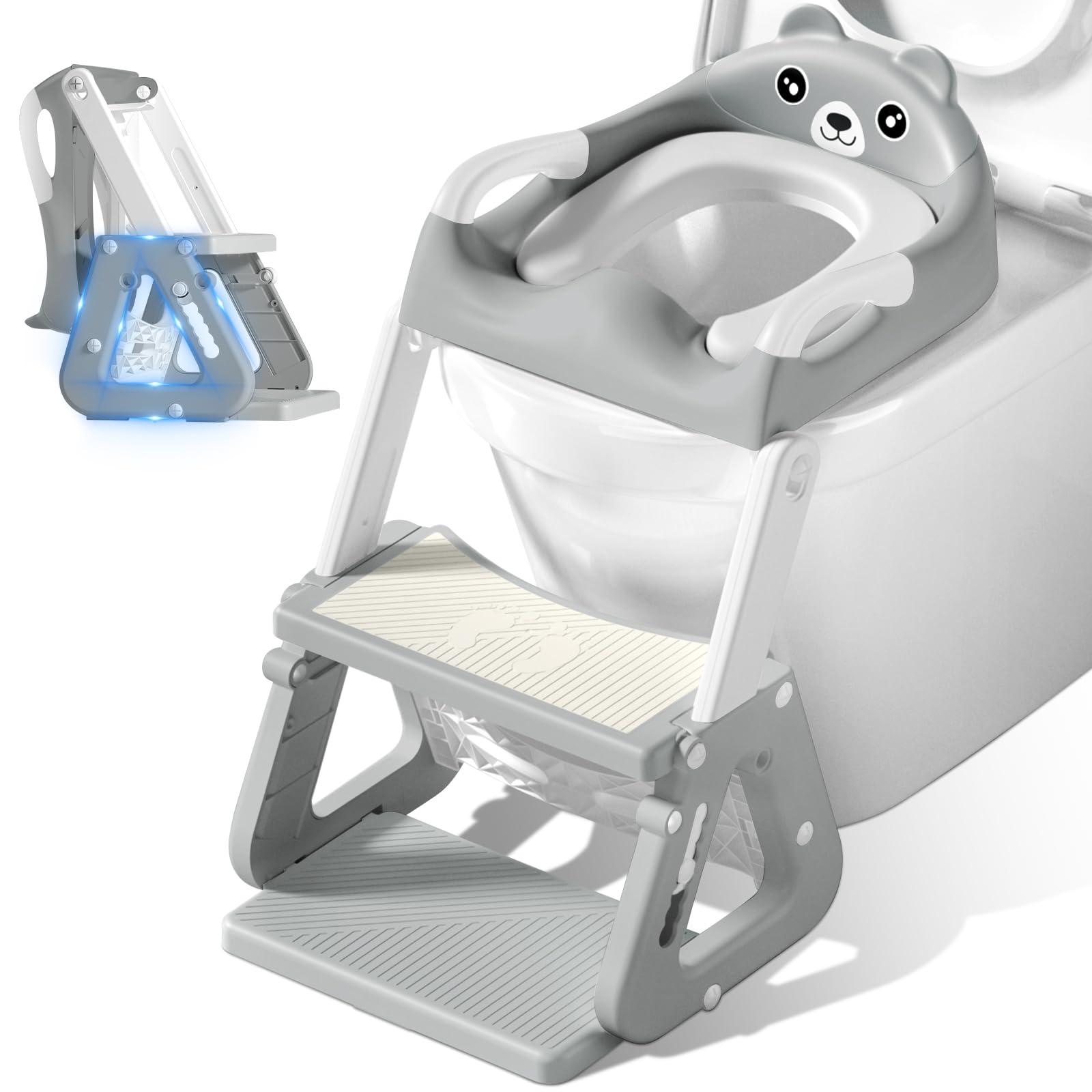 Vautvis Toilettensitz Kinder Mit Treppe, 2 In 1 Klositz für Kinder Mit Treppe, Toilettenleiter für Kinder, Toilettenaufsatz Ab 2 3 4 5 Jahre, Pu-Sitzkissen, Anti Rutsch Pad Tritthocker