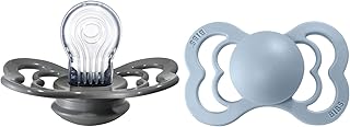 BIBS Pacifiers - Supreme Collection | BPA-Free Baby Pacifier | Made in Denmark | Set of 2 Iron/Baby Blue Color Premium Soothers | Size 6-18 Months